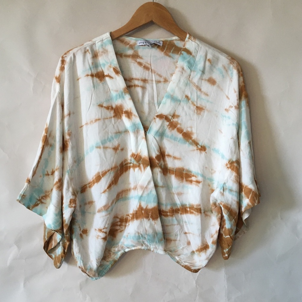 YFB off white and orange tie dye kimono top NWOT S